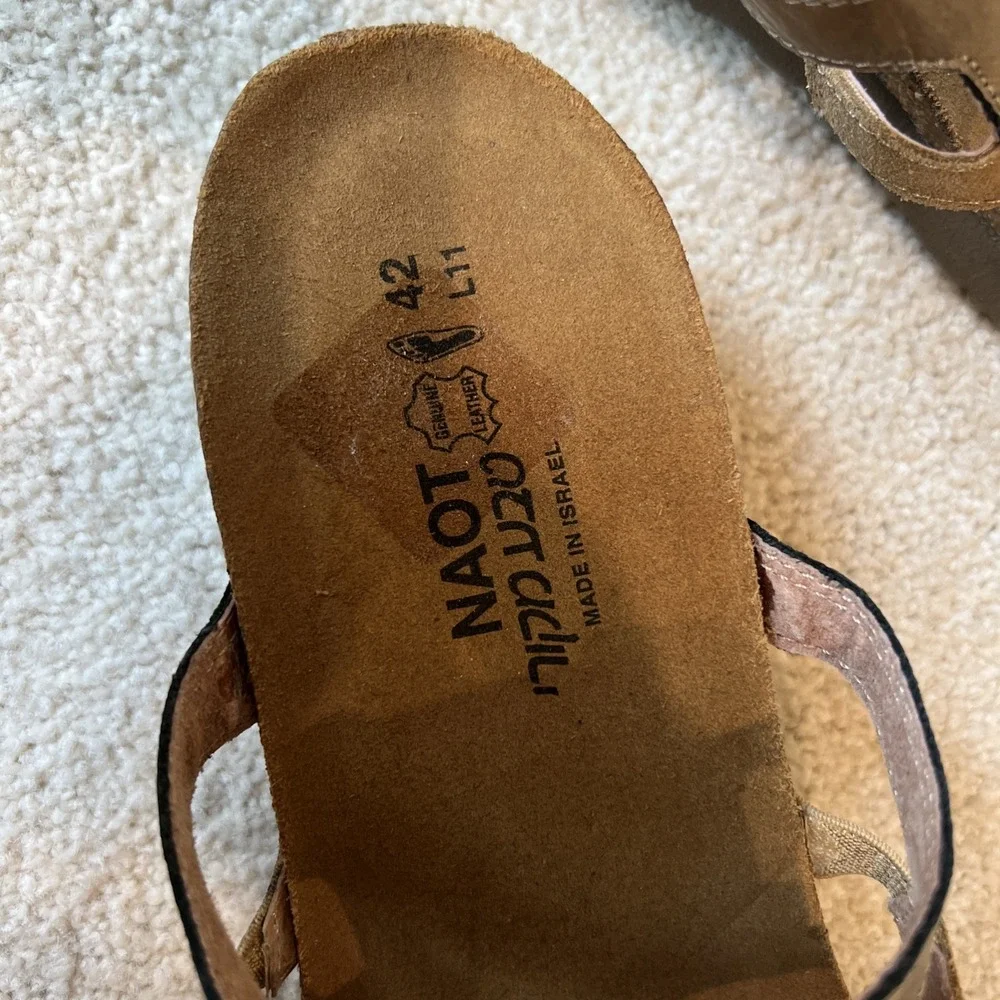 Naot  Leather Nancy Sandals Bronze Gold Size 42 US‎ 11 11.5 Slip On Slides